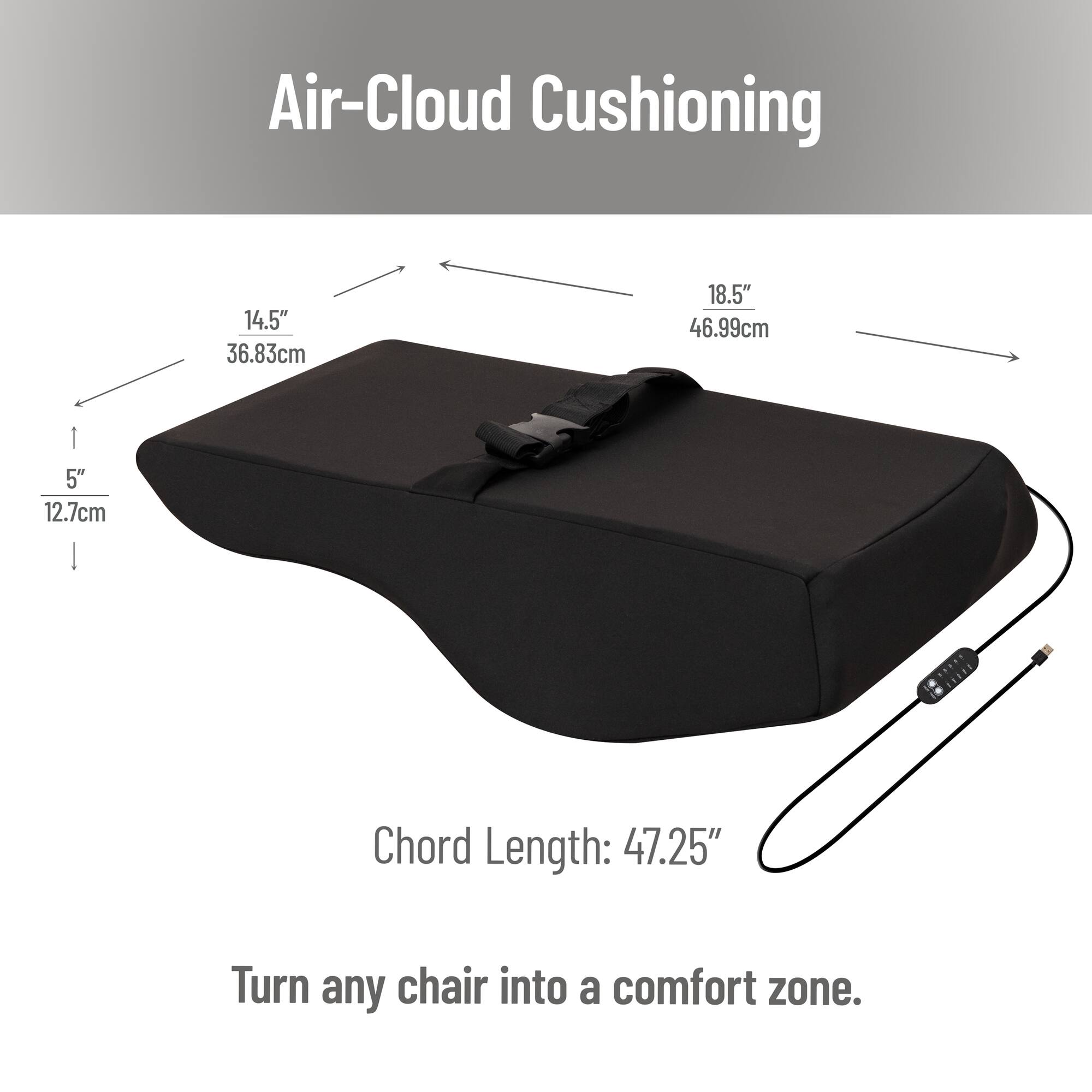 Mind Reader Heated Air-Cloud Lumbar Cushion, Ergonomic Memory Foam Back Support Pillow with Adjustable Heat Settings and Timer, Black